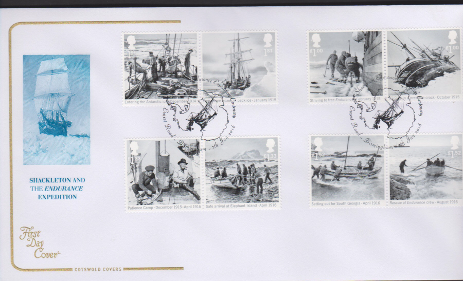 2016 - Shackleton Expedition Cotswold First Day Cover -Ernest Road Birmingham Postmark